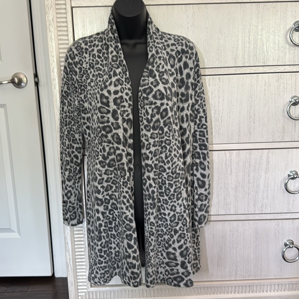 White House Black Market Animal Print Gray and Black Cardigan